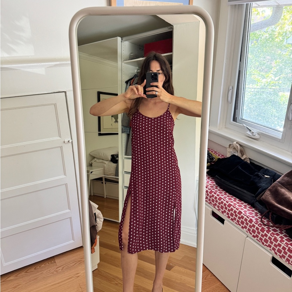 & Other Stories Maroon and White Spotted Midi Dress